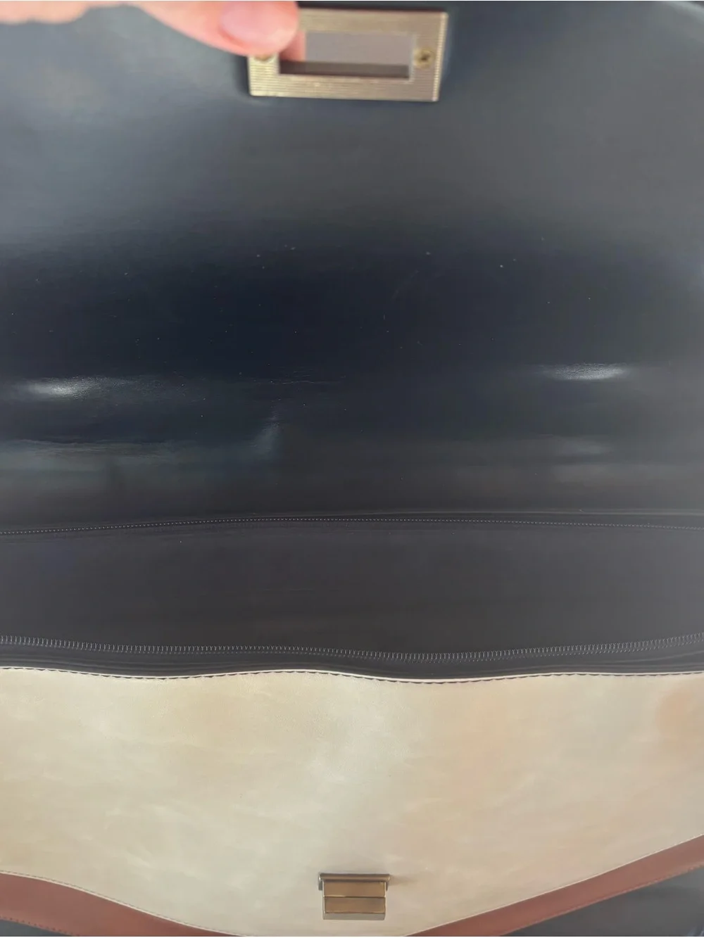 Ecosusi Black, Brown & Cream Leather Messenger Bag with Top Handle